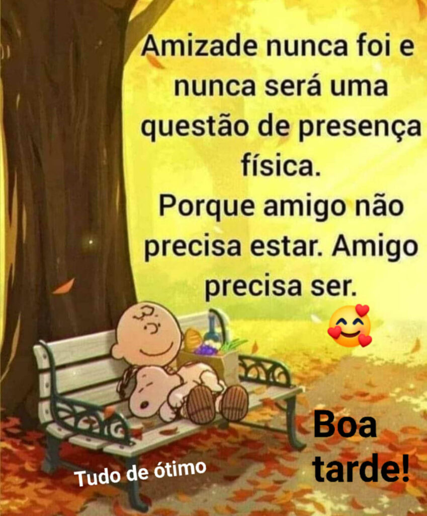 Amizade nunca foi e nunca será uma questão de presença física. Porque amigo não precisa estar. Amigo precisa ser. Boa tarde! (Snoopy)