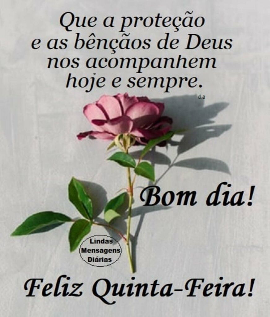 Que a proteção e as bênçãos de Deus nos acompanhem hoje e sempre. Bom dia! Feliz Quinta-Feira!