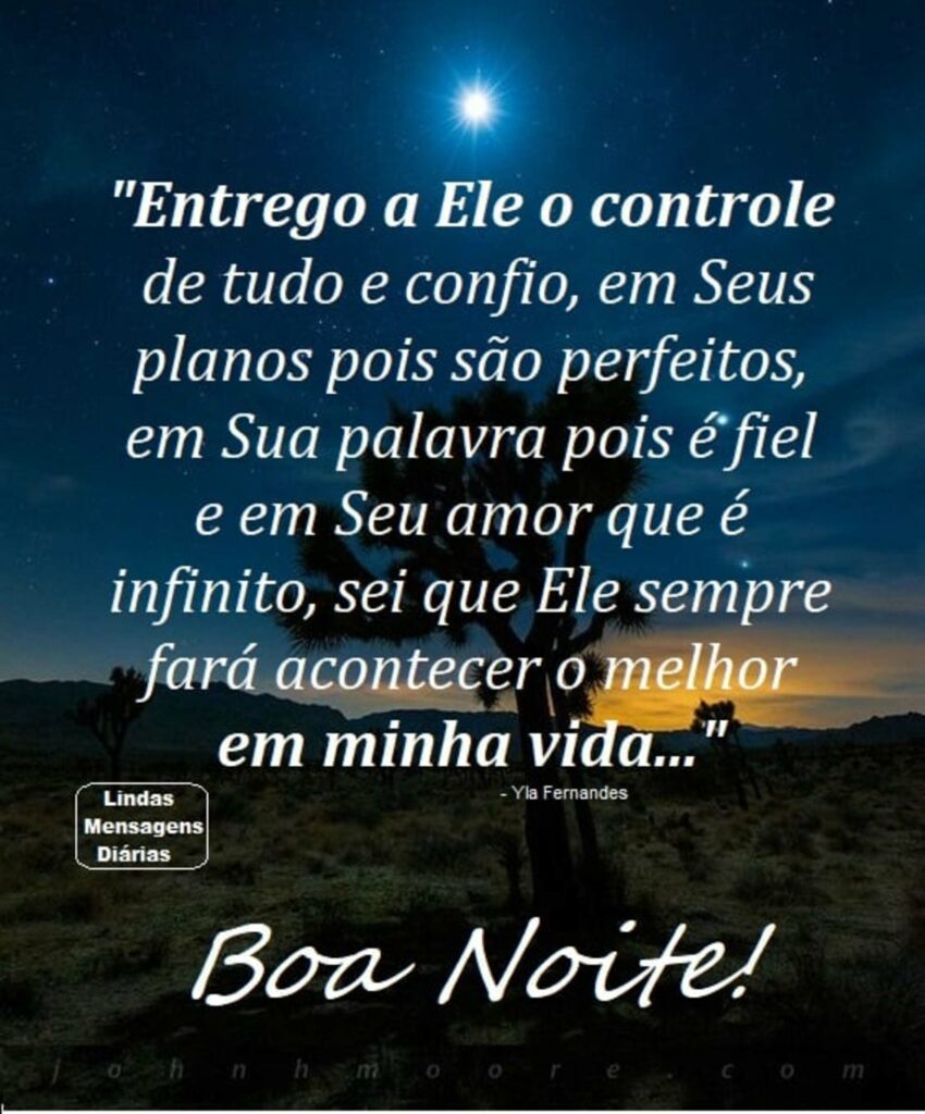 "Entrego a Ele o controle de tudo e confio, em Seus planos pois são perfeitos, em Sua palavra pois é fiel e em Seu amor que é infinito[...] Boa Noite!