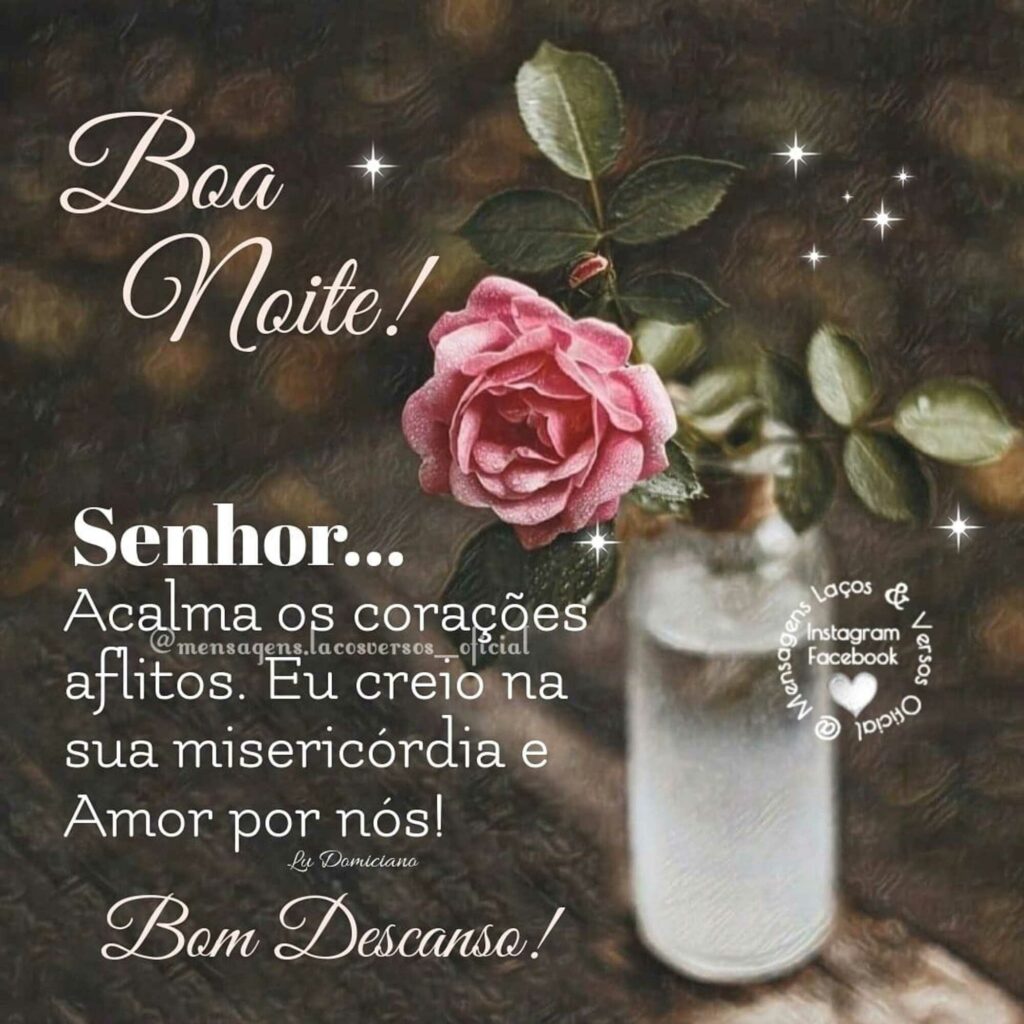 Boa Noite! Senhor... Acalma os corações aflitos. Eu creio na sua misericórdia e Amor por nós! Bom Descanso!