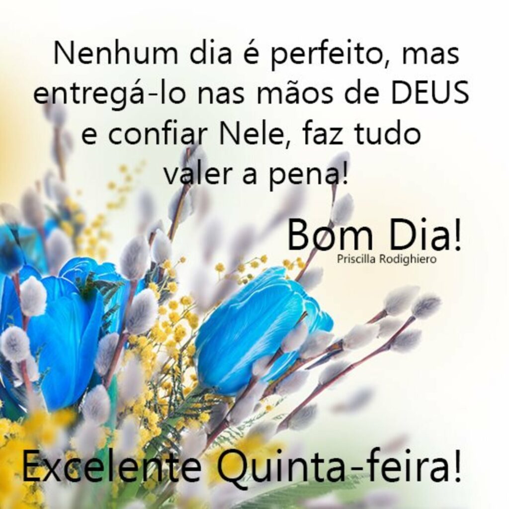 Nenhum dia é perfeito, mas entregá-lo nas mãos de Deus e confiar Nele, faz tudo valer a pena! Bom Dia! Excelente Quinta-feira!